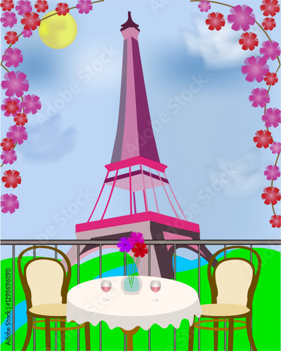 Morning near the Eiffel Tower. watercolor style. vector graphics