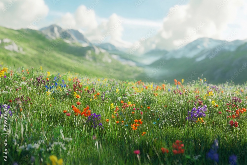 Obraz premium A lush green meadow filled with colorful wildflowers