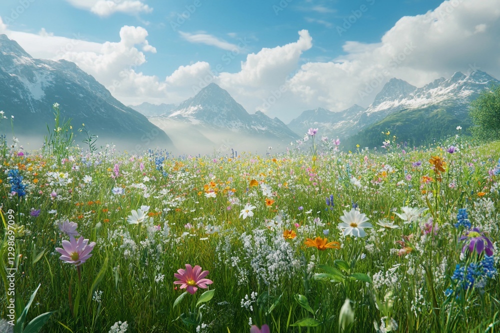 Fototapeta premium A lush green meadow filled with colorful wildflowers
