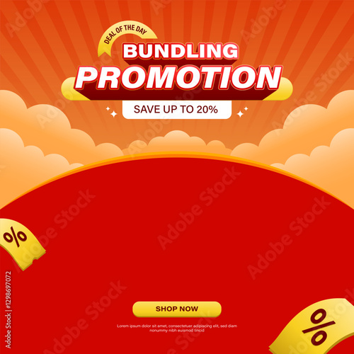 Bundling promotion social media post template with deal of the day text, save up to 20 percent and shop now button. Vector design for product promotion, ecommerce, shopping promotion, online sale