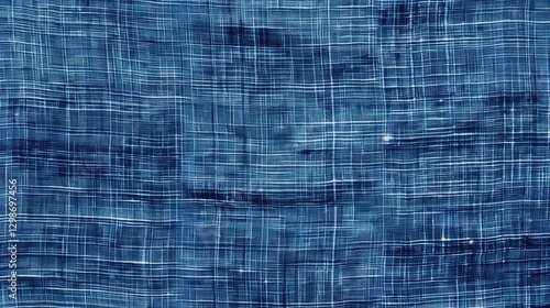 Indigo dyed linen fabric texture close-up, background shows woven pattern. Possible use textile design photo