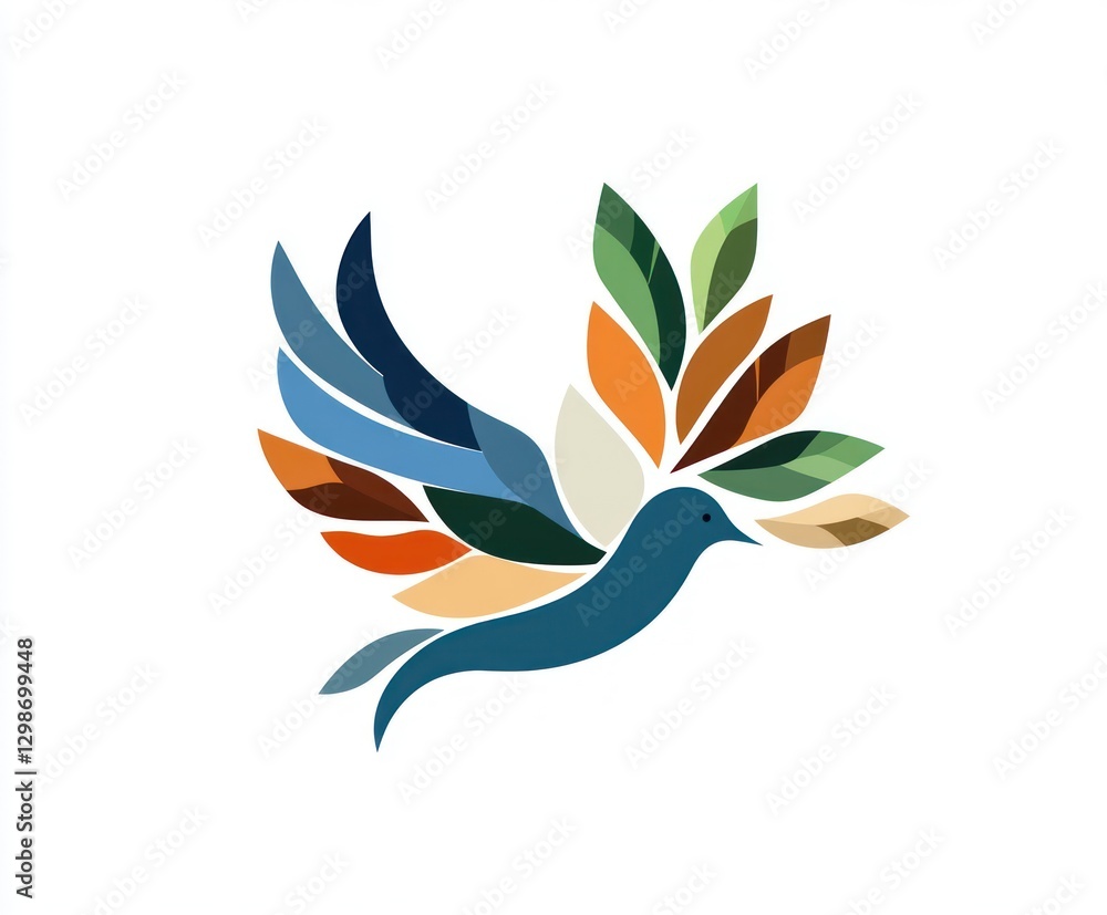Fototapeta premium A dove representing the Holy Spirit soars with vibrant leaves, symbolizing peace and spiritual awakening during key Christian celebrations like Palm Sunday