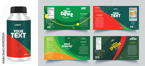 Label design set, soft drink bottle label design. Soda can vector. Energy drink label design. Orange flavor fruit juice label template design set.