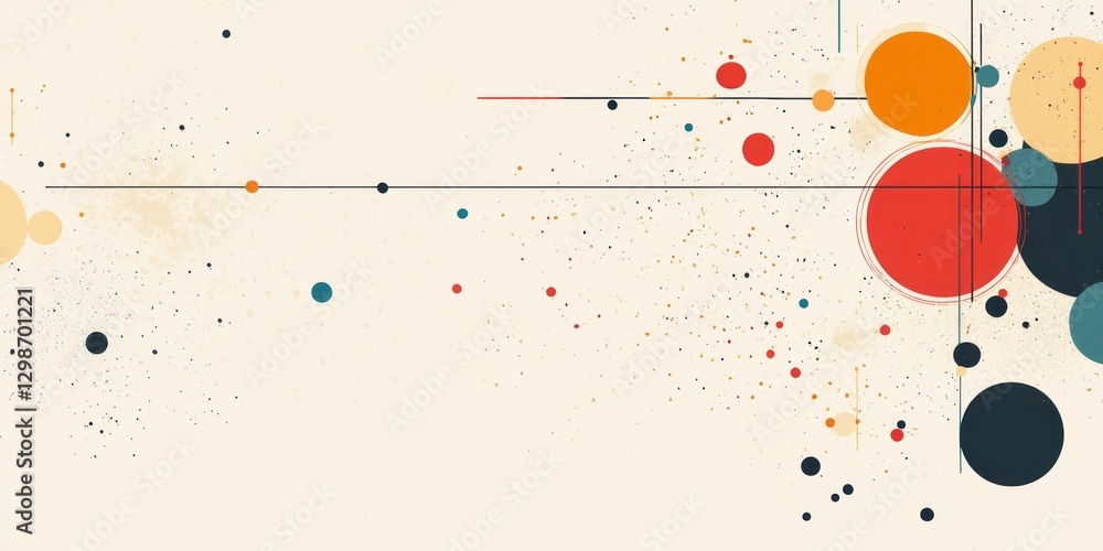 Abstract composition featuring colorful circles and intersecting straight lines Abstract composition featuring colorful circles and intersecting straight lines