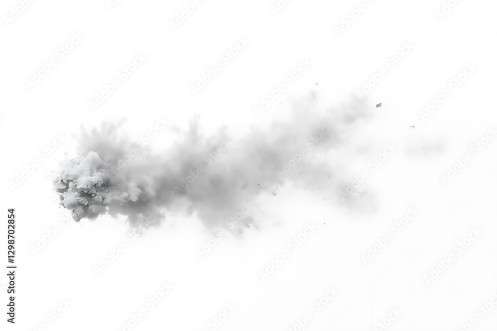 Fototapeta premium A grayscale image depicts a puff of smoke or dust against white.