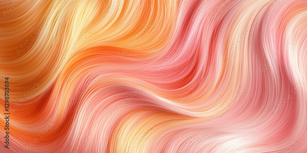 Flowing, wavy strands of hair in shades of orange, yellow, and pink blend together. Flowing, wavy strands of hair in shades of orange, yellow, and pink blend together.