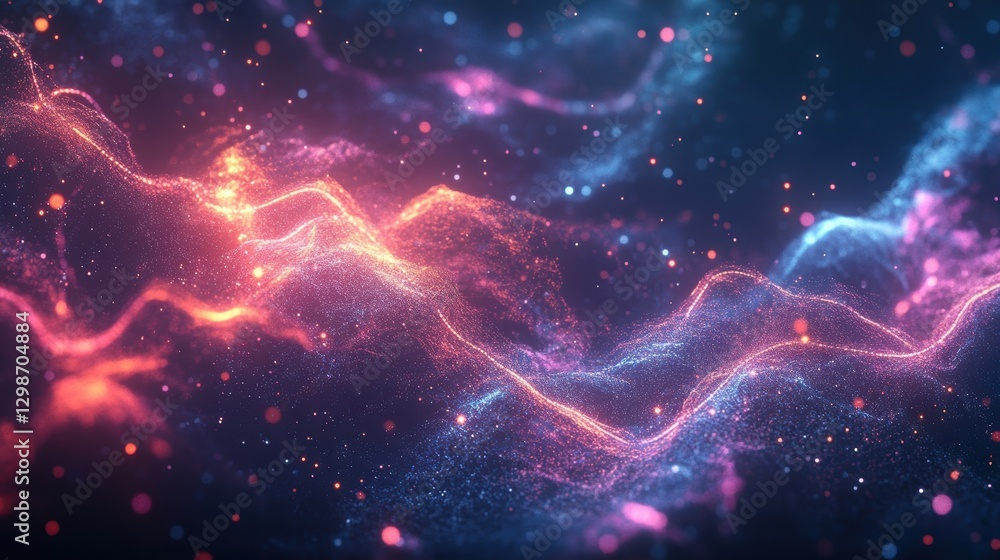 Obraz premium abstract cosmic nebula glowing particles pink and blue hues