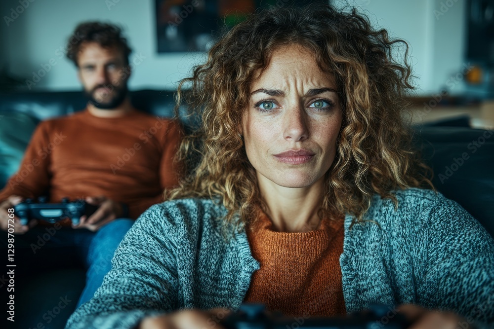 Fototapeta premium An adult couple plays computer games for a long time. Generative AI
