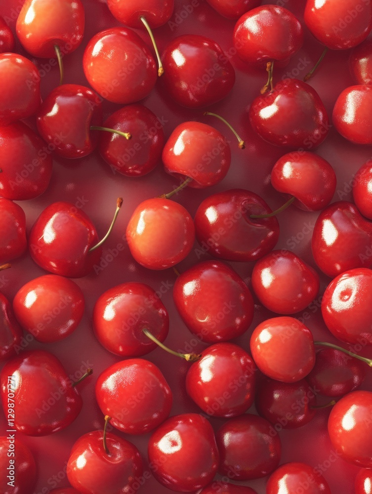 Fresh red cherries spread out on a flat surface ready for consumption or sale Fresh red cherries spread out on a flat surface ready for consumption or sale