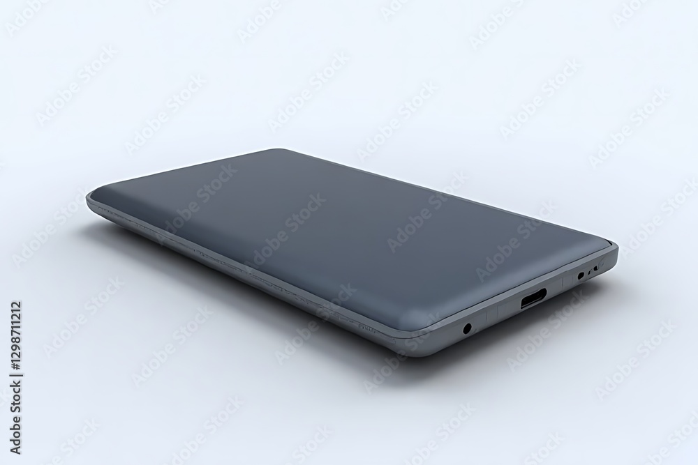 gray smartphone lies flat on a white surface in a simple setting. gray smartphone lies flat on a white surface in a simple setting.
