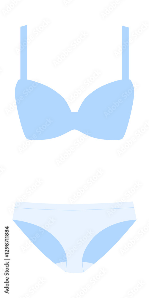 Blue Lingerie Set In Flat Vector Illustration Symbolizing Intimate Apparel, Women Fashion, And Underwear, Isolated On White Background.