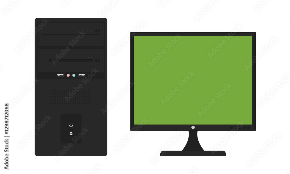 Classic desktop computer setup with 4 by 3 monitor. Vector illustration of an old desktop computer isolated on a white background
Classic desktop computer setup with 4 by 3 monitor. Vector illustration of an old desktop computer isolated on a white background