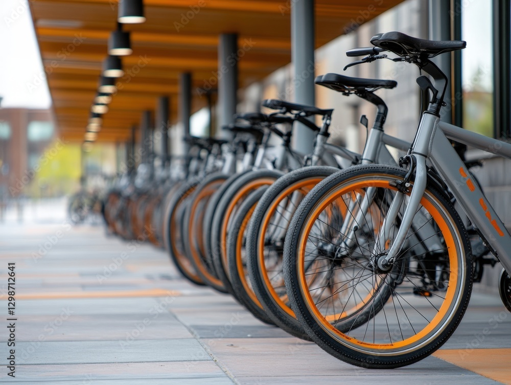 Row of bicycles at a bike sharing station Row of bicycles at a bike sharing station