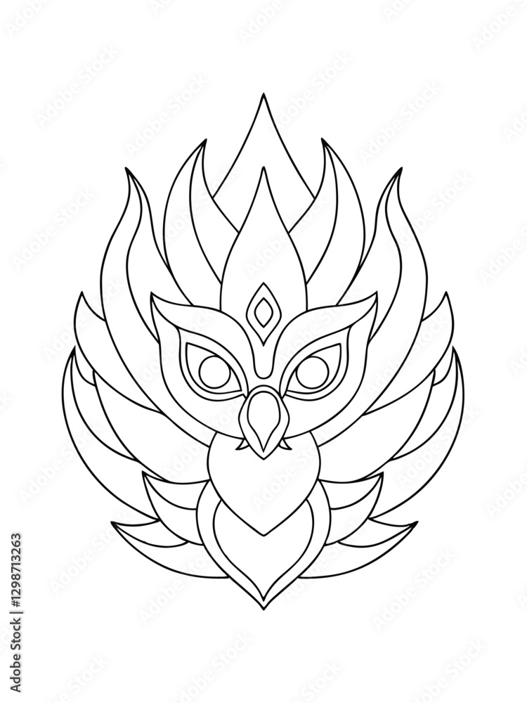 Abstract Phoenix Rising from the Ashes – Mythical Adult Coloring Page on White Background Abstract Phoenix Rising from the Ashes – Mythical Adult Coloring Page on White Background