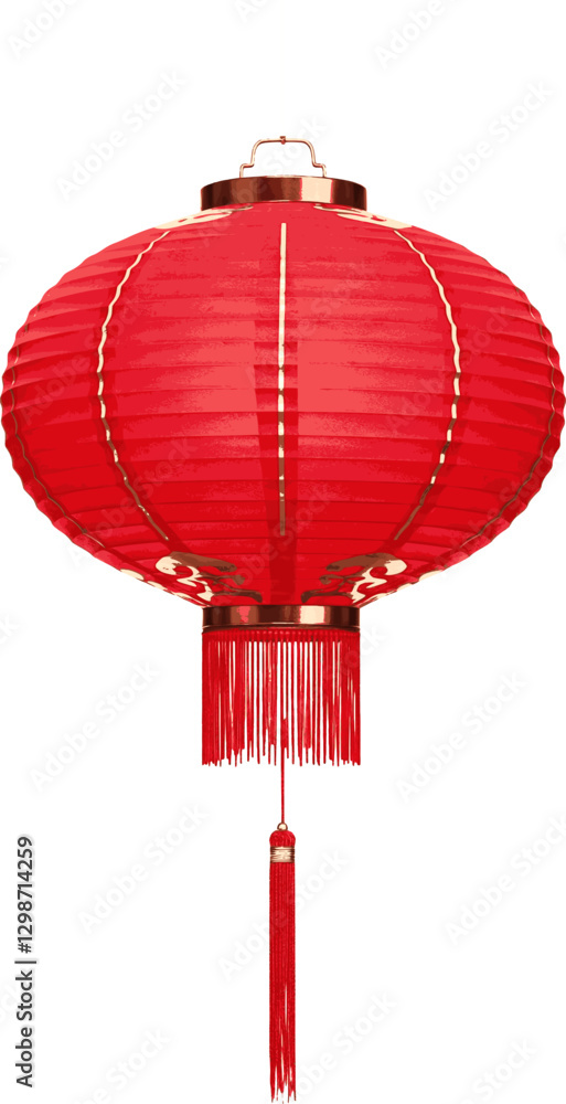 Obraz premium A vibrant red Chinese lantern with gold details and tassels, commonly used for Lunar New Year celebrations, festivals, and decorations. 
