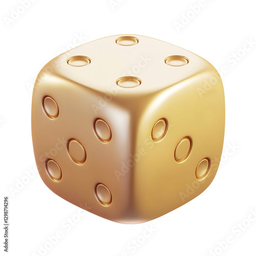 Luxurious golden 3D dice for casino gaming and luck, transparent background, png