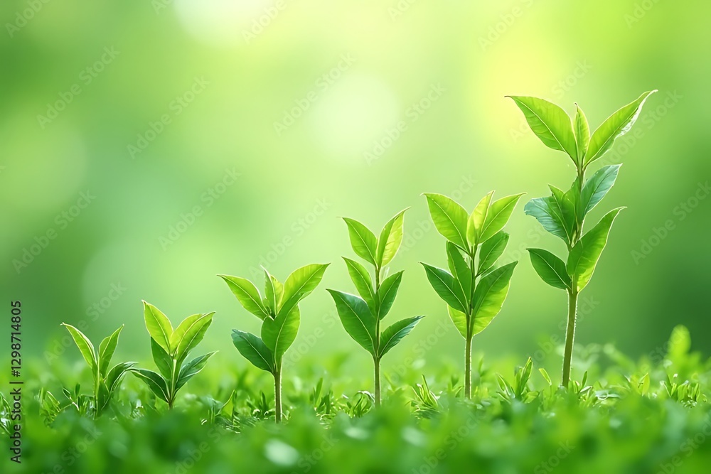 Small plants are growing in a ascending order, symbolizing growth and progress. Small plants are growing in a ascending order, symbolizing growth and progress.