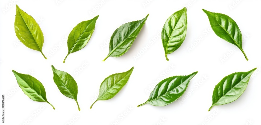Fresh Green Leaves on White Background for Natural and Organic Themes Fresh Green Leaves on White Background for Natural and Organic Themes