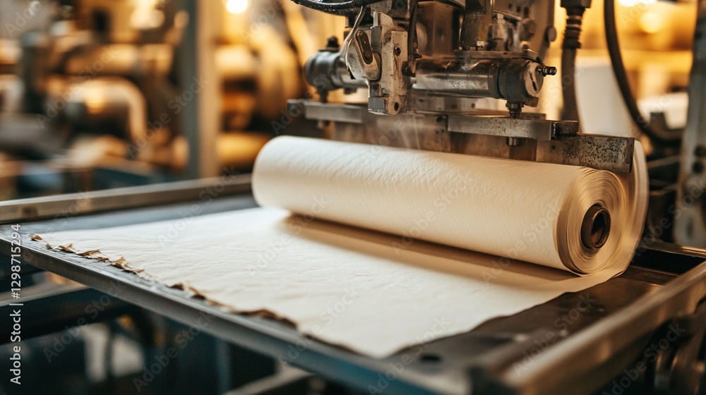 Fototapeta premium Paper production process factory manufacturing industrial setting close-up automation technology