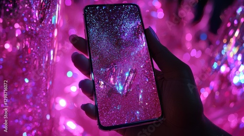 Captivating Handheld Glitter Display, Urban Setting, Photography, Vibrant Atmosphere, Close-up View, Artistic Expression