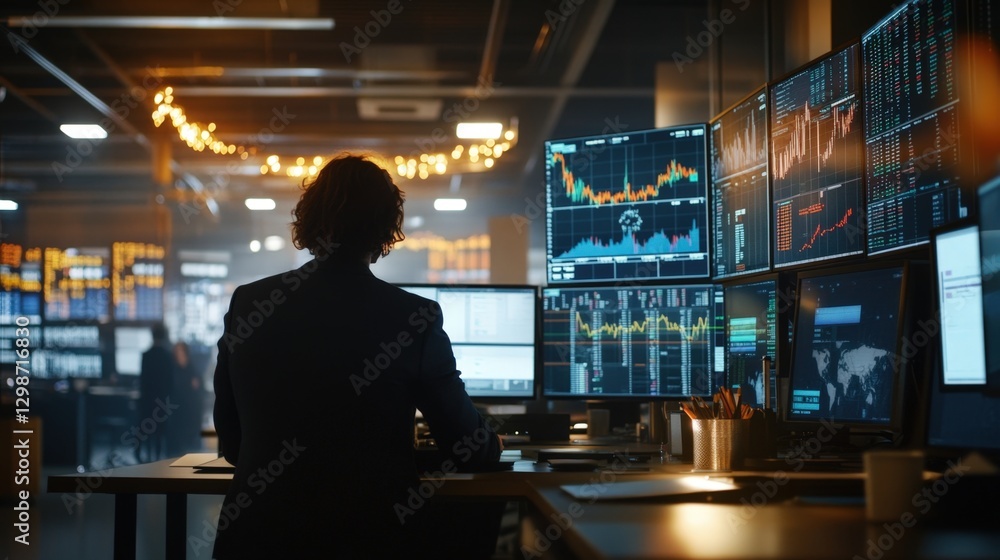 Financial Analyst working on stock market trading charts and data Financial Analyst working on stock market trading charts and data