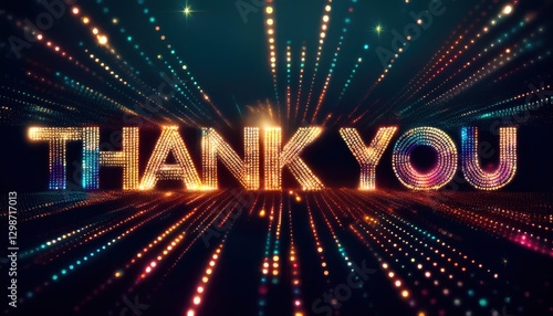 A close up of a thank you sign with a lot of lights