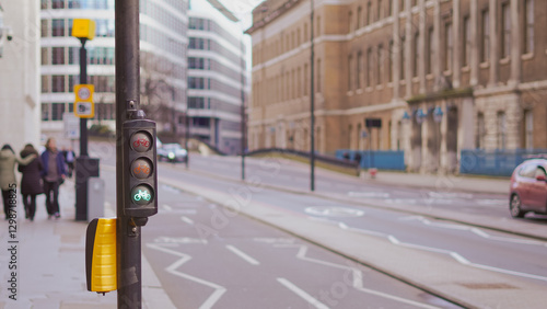 Wallpaper Mural Traffic lights with reflections on wet roads in a modern urban environment. Torontodigital.ca