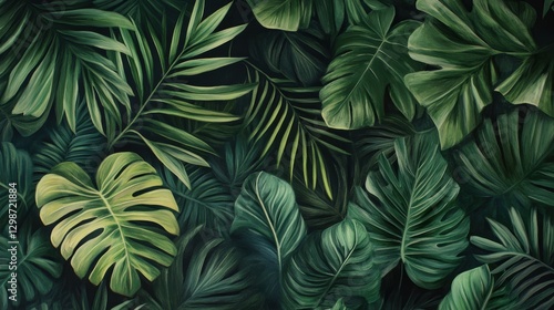 Wallpaper Mural Tropical green leaves background seamless pattern for nature, botanical decor, design projects, wallpapers, eco-friendly concepts, and summer aesthetics. Torontodigital.ca