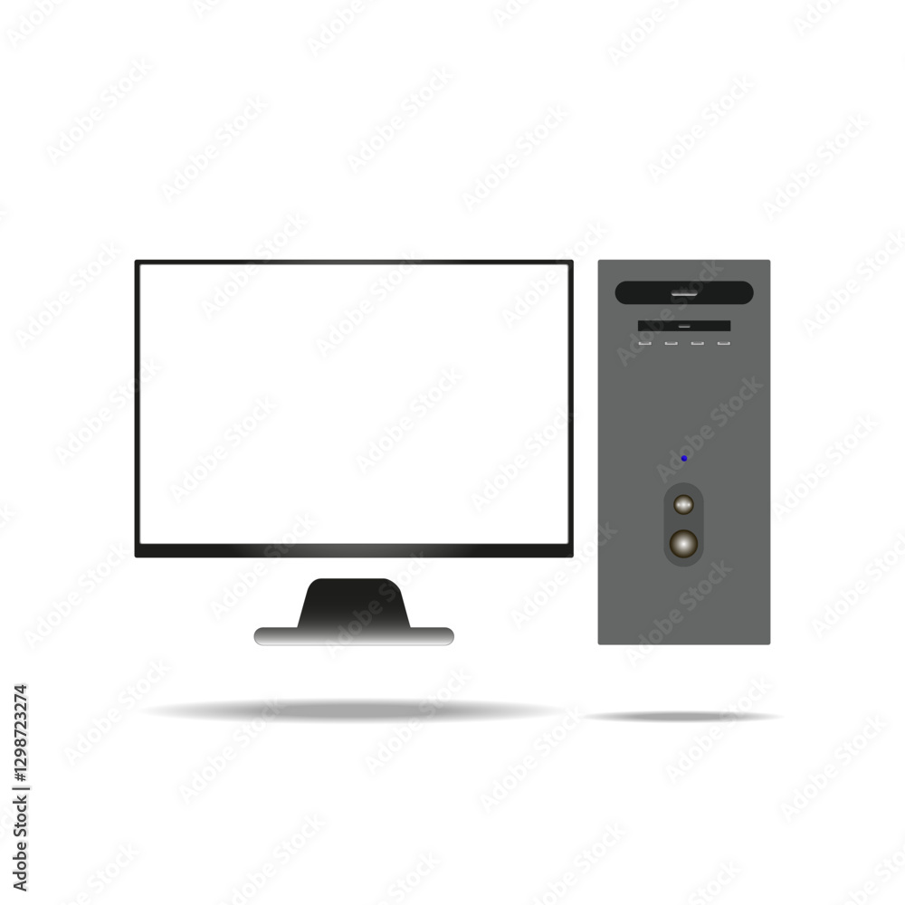 Desktop computer with a modern design on a white background. Black realistic PC mockup. EPS10. Desktop computer with a modern design on a white background. Black realistic PC mockup. EPS10.