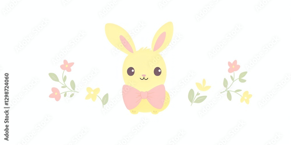 Fototapeta premium Memphis ribbon rabbit butterfly garland illustration floral colors.