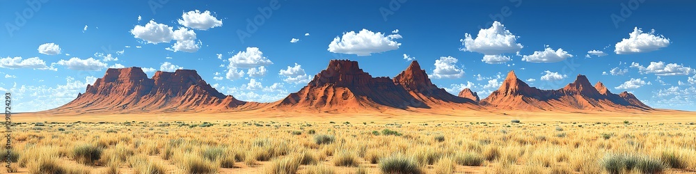Fototapeta premium A desert landscape with mountains in the background
