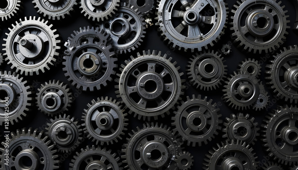 Abstract Gears Background,A close-up, top-down view of numerous interlocking gears of various sizes and designs. The gears are metallic Abstract Gears Background,A close-up, top-down view of numerous interlocking gears of various sizes and designs. The gears are metallic