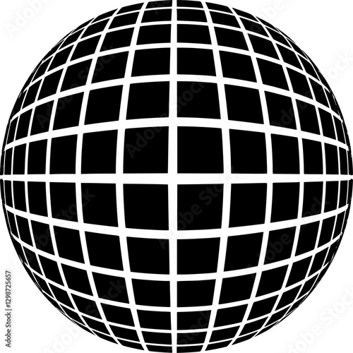 3d grid perspective isolated on transparent  background. black globe on white background. disco lamp ball silhouette