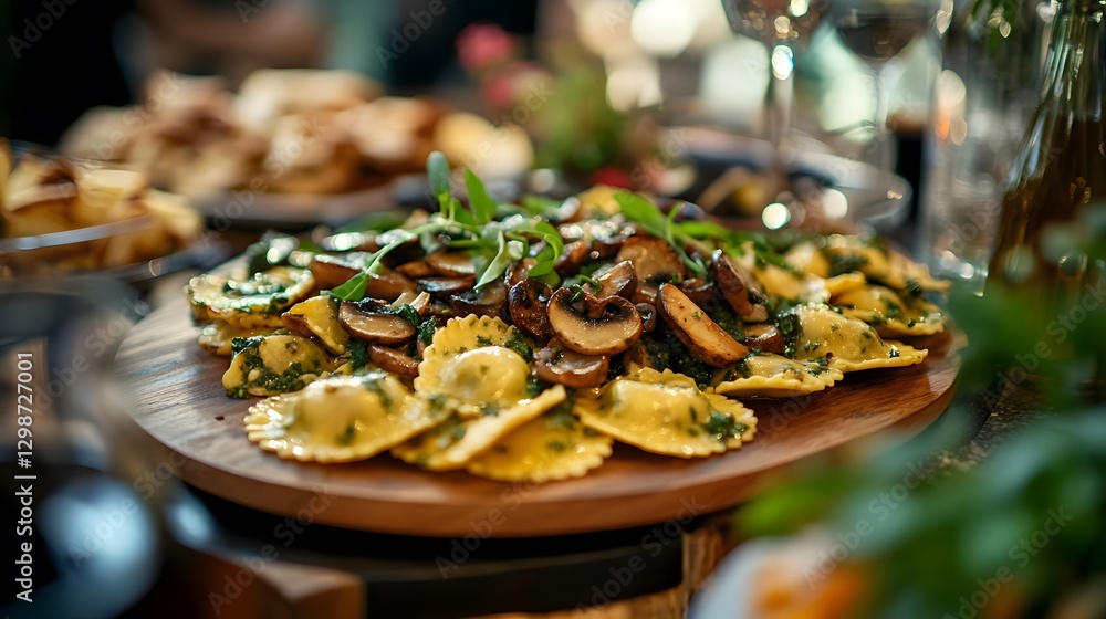 Naklejka premium Spinach Ravioli with SautÎed Mushrooms