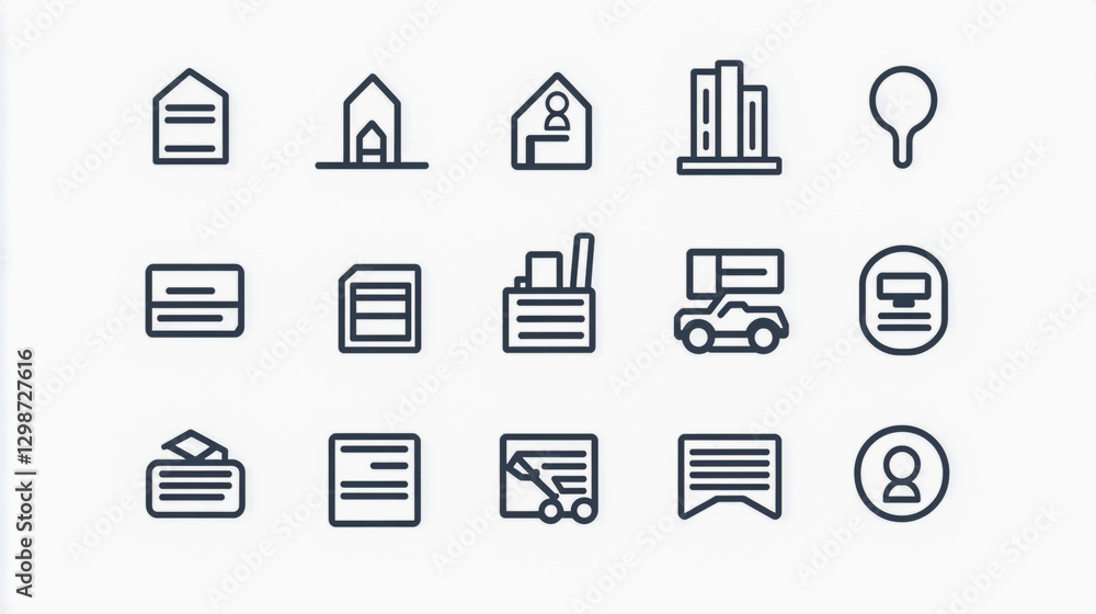 a set of simple outline icons representing varying company sizes, from small businesses to large global corporations a set of simple outline icons representing varying company sizes, from small businesses to large global corporations