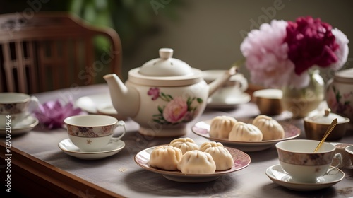 Wallpaper Mural Elegant Dining Experience with Dumplings and Fine China Torontodigital.ca