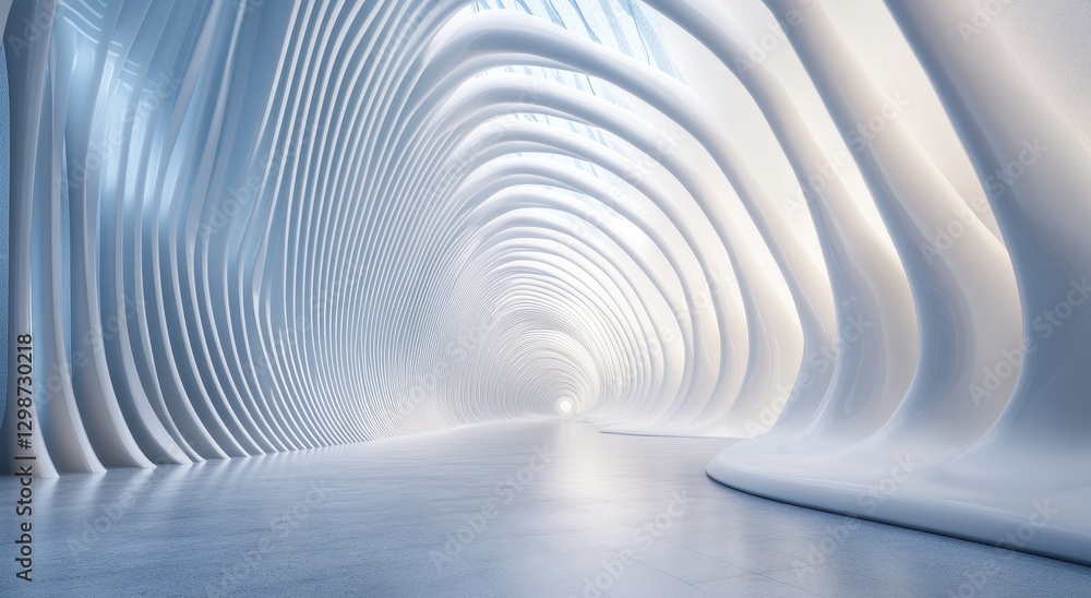 Obraz premium Futuristic Bright Tunnel with Smooth Curves and Soft Lighting in a Minimalist Space for Modern Architecture and Design Concepts