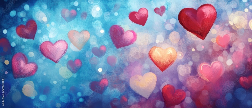Colorful bokeh background with heart shapes, romantic illustration for Valentines Day, love concepts, wedding, celebration, and holiday decorations. Colorful bokeh background with heart shapes, romantic illustration for Valentines Day, love concepts, wedding, celebration, and holiday decorations.