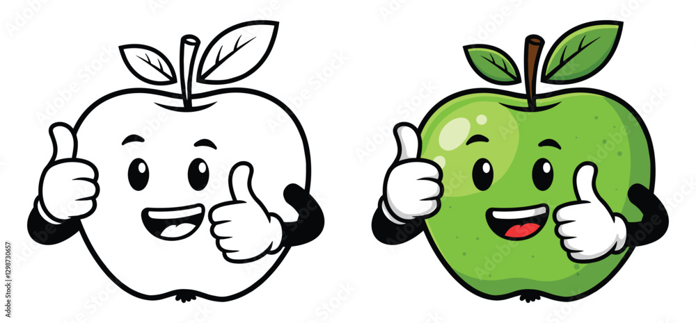 Obraz premium Hand drawn green Thumbs up Apple vector Clipart Illustration with a white background 