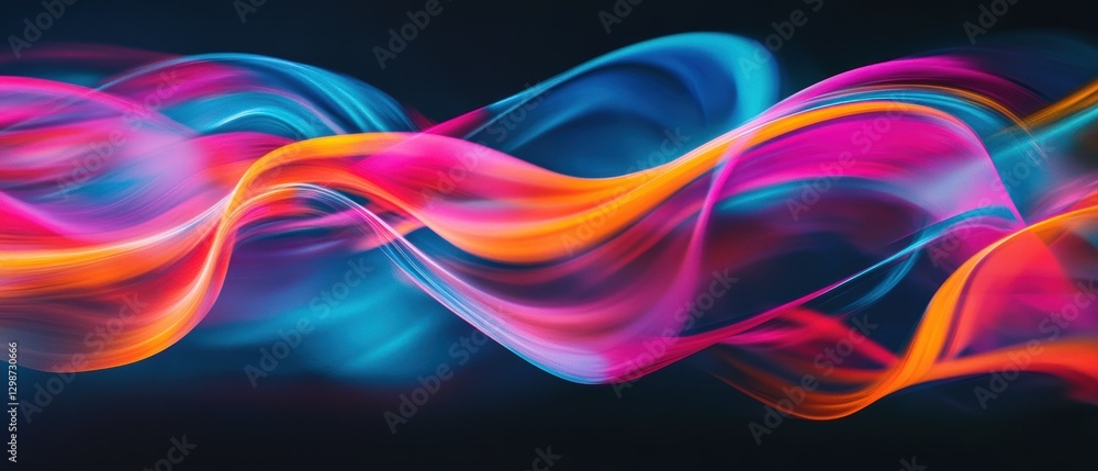Fototapeta premium Colorful abstract wave patterns with vibrant light trails, digital art design for background, modern technology, creative inspiration, and visual effects.