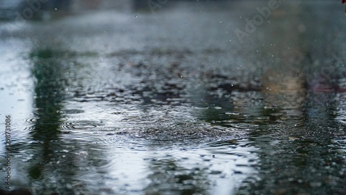 Foto Drops of rain that fall on the asphalt when it rains