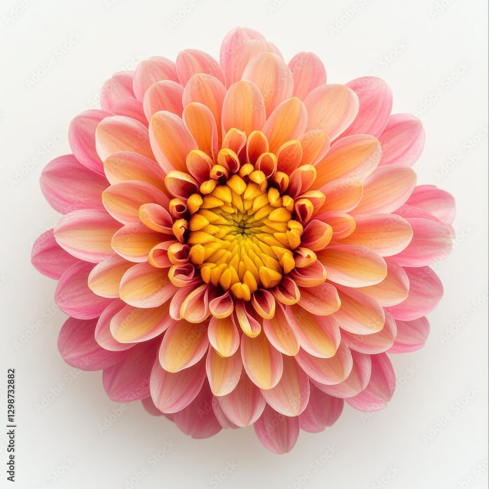 Fototapeta premium Stunning Pink and Yellow Dahlia Bloom Isolated on White Background