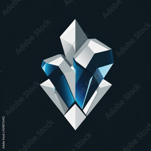 Sophisticated vector logo with fractured crystal pattern and industrial font, titanium gray and electric blue colors, corporate branding and precision concept