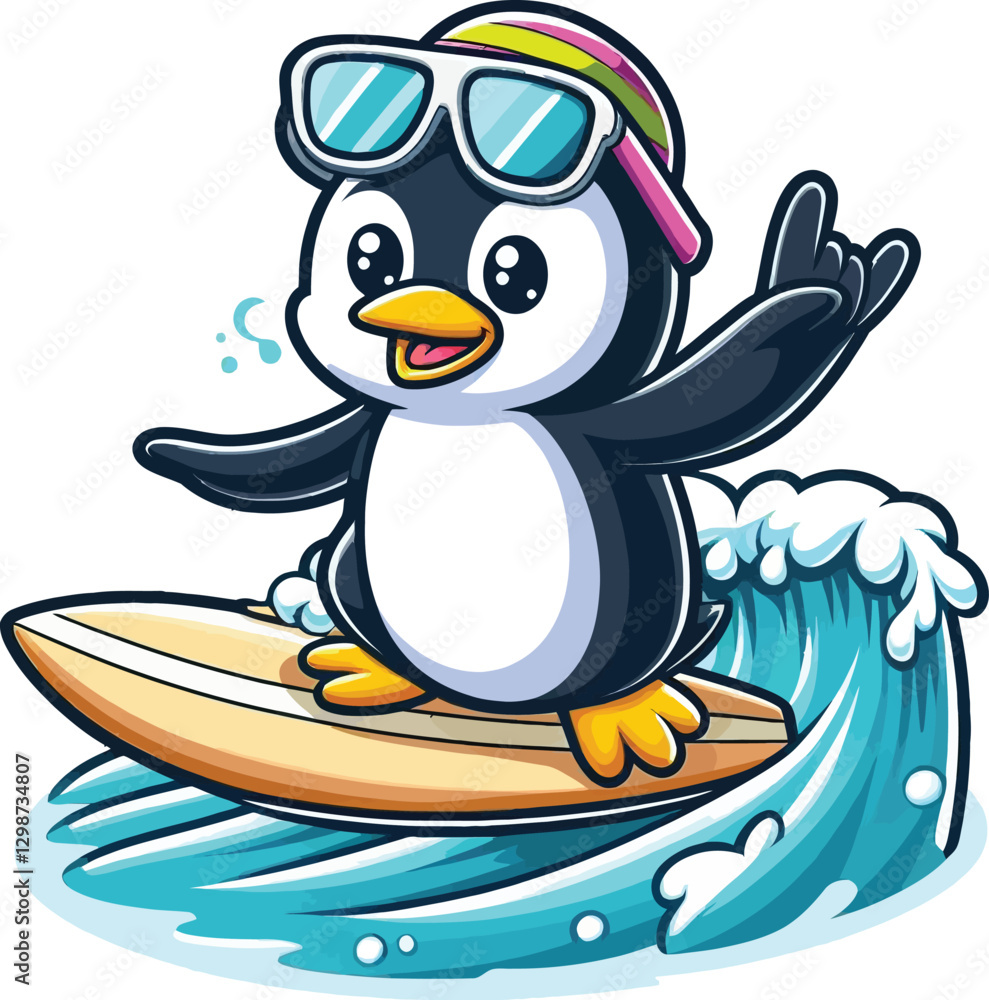 Naklejka premium surfing penguin vector silhouette