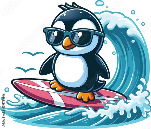 surfing penguin vector silhouette