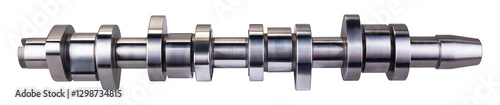 Modern car camshaft designed for optimal performance in automotive applications. precision engineered spare automotive part component with smooth metallic finish isolated  white background photo