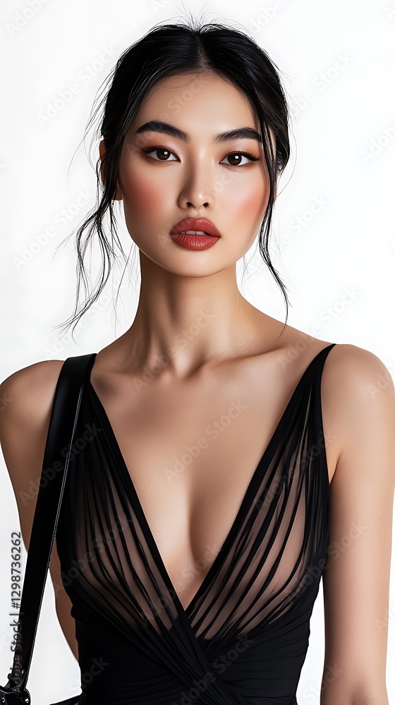 Fashion model in black outfit with orange bag studio setting contemporary vibe Fashion model in black outfit with orange bag studio setting contemporary vibe