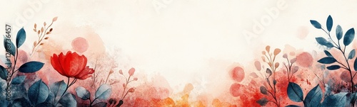 Greeting card design with asymmetrical organic watercolor flowers