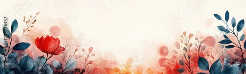 Panel kuchenny z motywem Greeting card design with asymmetrical organic watercolor flowers