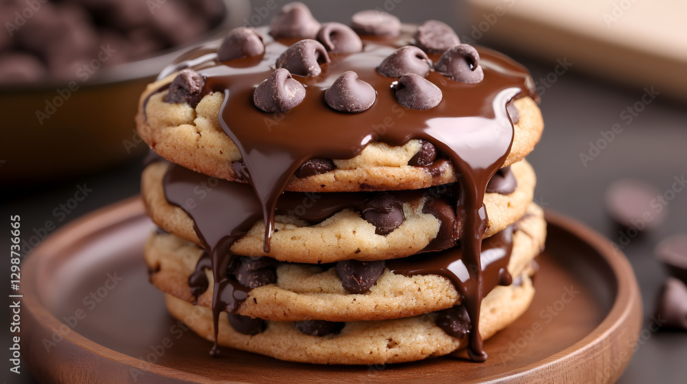 Indulgent Stack of Chocolate Chip Cookies Drenched in Decadent Fudge Indulgent Stack of Chocolate Chip Cookies Drenched in Decadent Fudge